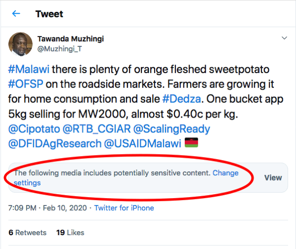 Tweet about orange-fleshed sweetpotato